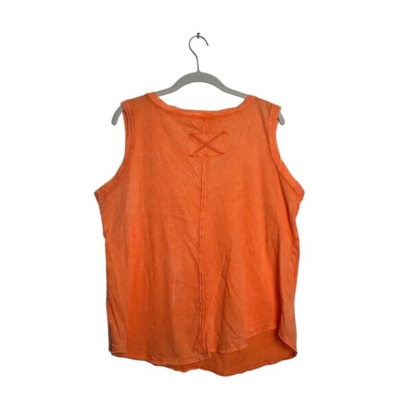 Zenana Crinkle Wash V-Neck Sleeveless Tank in Orange - Sz L - Picture 2 of 5